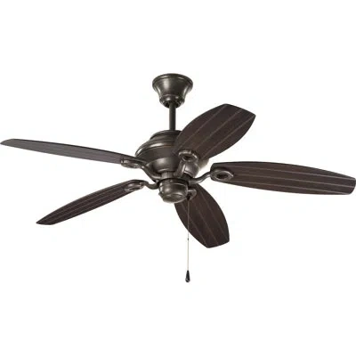 Progress Lighting 54" Air Pro 5 - Blade Outdoor Standard Ceiling Fan With Pull Chain In Brushed Nickel;walnut