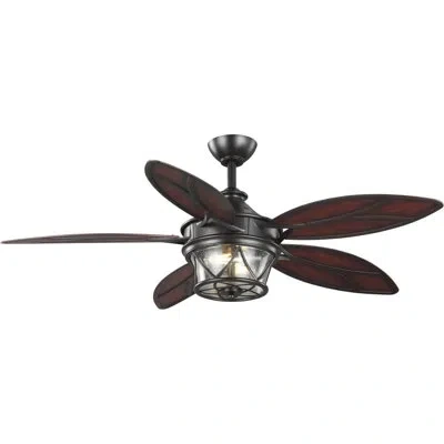 Progress Lighting 54" Alfresco 5 - Blade Standard Ceiling Fan With Light Kit Included In Architectural Bronze With Brown Blades