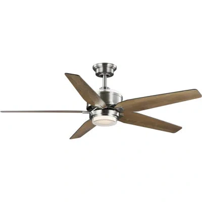 Progress Lighting 54" Integrated Led Indoor Ceiling Fan With Light Kit And Opal Shade And Remote Control In Brushed Nickel,brown