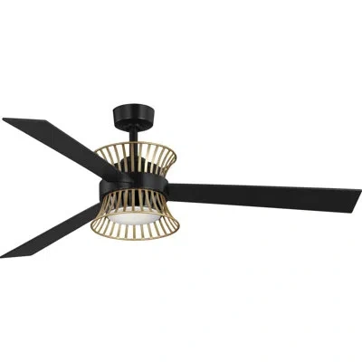 Progress Lighting 55.3" Bisbee 3 - Blade Led Standard Ceiling Fan With Remote Control And Light Kit Included In Matte Black