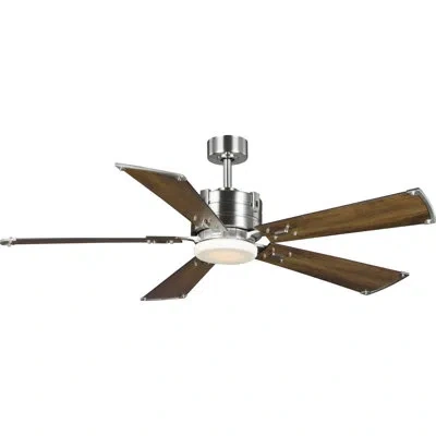 Progress Lighting 56"  5 - Blade Outdoor Led Standard Ceiling Fan Remote Control And Light Kit Included In Brushed Nickel