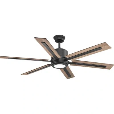 Progress Lighting 60" 6 - Blade Led Standard Ceiling Fan With Remote Control And Light Kit Included In Gilded Iron With Toasted Oak Driftwood