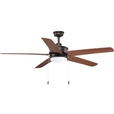 Progress Lighting 60" Whirl 5 - Blade Led Standard Ceiling Fan With Pull Chain And Light Kit Included In Antique Bronze With Walnut Blades