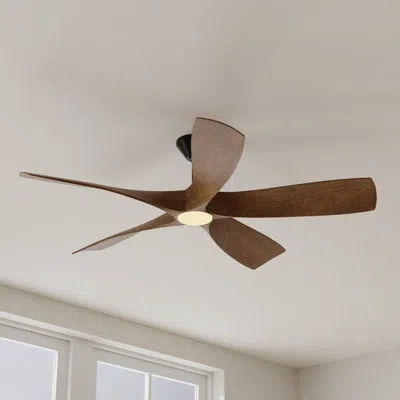 Progress Lighting 60-inch 5-blade Led Wifi Transitional Indoor/outdoor Smart Ceiling Fan In Woodgrain