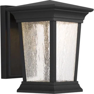 Progress Lighting Arrive Black Water Glass Outdoor Wall Lantern In Powder Coated Finish
