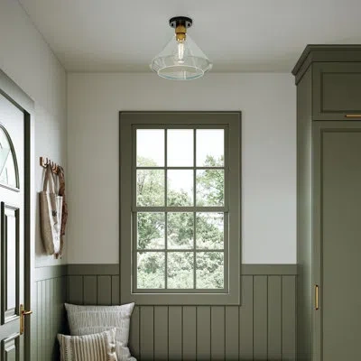 Progress Lighting Avec 13.5 In. 1-light Matte Black Industrial Flush Mount With Glass Shade
