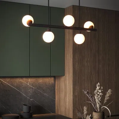 Progress Lighting Avec 34 In. 5-light Brushed Gold Contemporary Linear Chandelier In Black