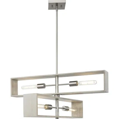 Progress Lighting Boundary 4 - Light Chandelier In Brushed Nickel,gray Washed Oak