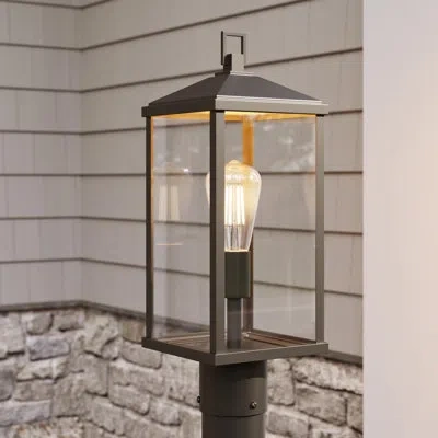 Progress Lighting Cantley 18.25" One-light Antique Bronze Outdoor Post Mount Lantern Light With Clear Glass Panels In Gray
