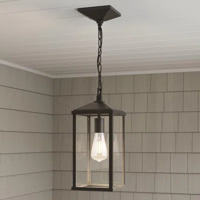 Progress Lighting Cantley Antique Bronze Outdoor Pendant With Clear Glass Panels In Black