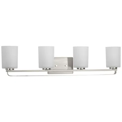 Progress Lighting Collection Four-light Etched Glass Modern Farmhouse Bath Vanity Light