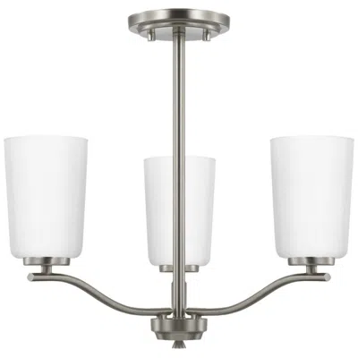 Progress Lighting Collection Three-light Etched White Glass Semi-flush Convertible Light