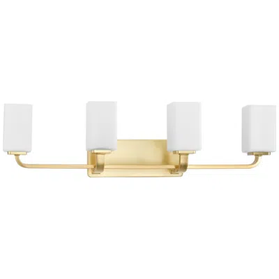 Progress Lighting Cowan Collection Four-light Modern Etched Opal Glass Bath Vanity Light In Gold