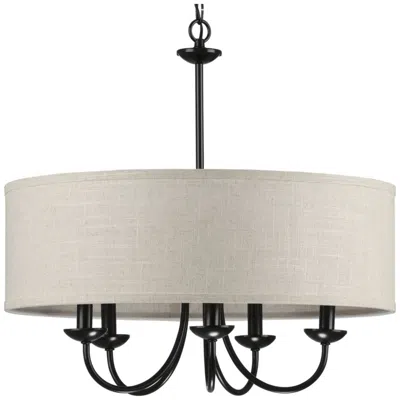 Progress Lighting Drum Shade Collection Five-light Harvest Linen Shade Chandelier Light
