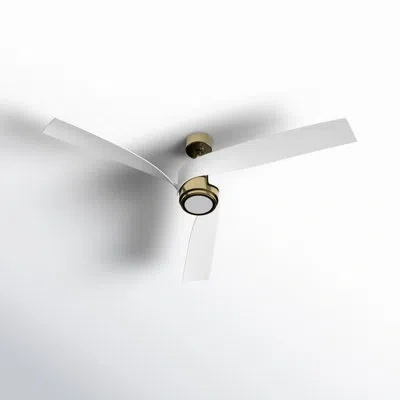 Progress Lighting Insigna 3 - Blade Led Propeller Ceiling Fan With Remote Control And Light Kit Included In Vintage Brass,matte White