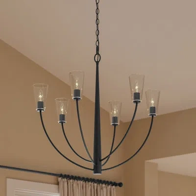 Progress Lighting Jheni Six-light Matte Black Chandelier With Clear Glass Shades