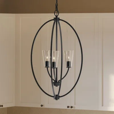 Progress Lighting Jheni Three-light Matte Black Foyer Pendant With Clear Glass Shades