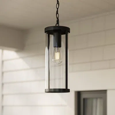 Progress Lighting Kagen Matte Black Outdoor Pendant Light With Clear Glass Panels