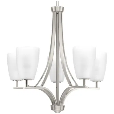 Progress Lighting Leap Collection Five-light Etched Opal Glass Chandelier Light