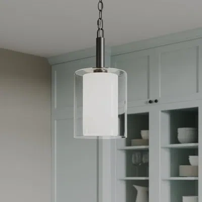 Progress Lighting Mack 1-light Matte Black Pendant With Layered Glass Shade