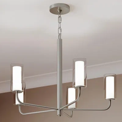 Progress Lighting Mack 5-light Brushed Nickel Chandelier With Layered Glass Shades In Silver