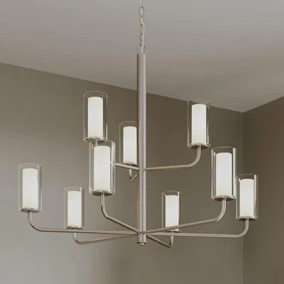 Progress Lighting Mack Nine-light Two-tier Chandelier With Layered Glass Shades In Metallic
