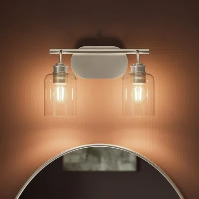 Progress Lighting Reines Two-light Brushed Nickel Bath Vanity With Clear Glass Shades In Metallic