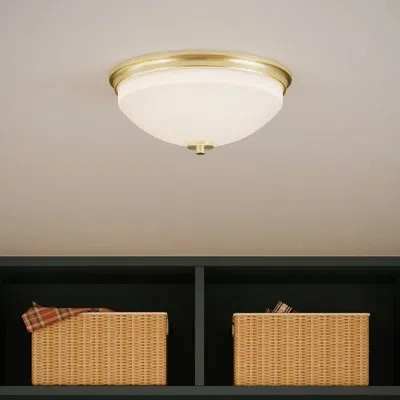 Progress Lighting Replay 14-inch 2-light Brushed Gold Flush Mount Light With Etched Glass Shade