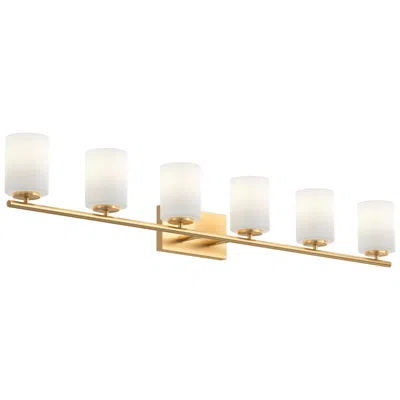 Progress Lighting Replay Collection 6-light Brushed Gold Etched White Glass Bath Vanity Light
