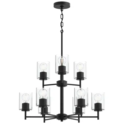 Progress Lighting Replay Collection 9-light 2-tier Black Chandelier With Clear Glass Shades