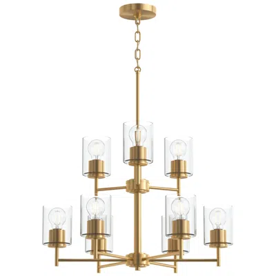 Progress Lighting Replay Collection 9-light 2-tier Brushed Gold Chandelier Clear Glass Shades