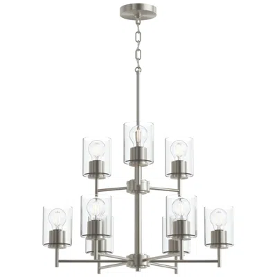 Progress Lighting Replay Collection 9-light 2-tier Brushed Nickel Chandelier W/clear Glass In Silver