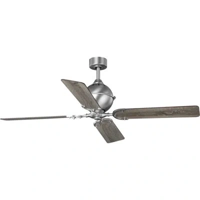 Progress Lighting Royer 56"4 - Blade Standard Ceiling Fan With Remote Control In Antique Nickel With Brown Blades