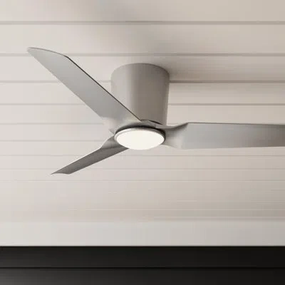 Progress Lighting Rynn 48" 3-blade Indoor/outdoor Brushed Nickel Flush Mount Modern Led Ceiling Fan With Wall Control In Gray