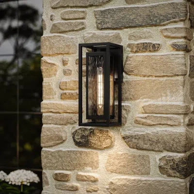 Progress Lighting Shaw 15" 1-light Outdoor Wall Light With Clear Water Glass In Textured Black