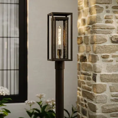 Progress Lighting Shaw 19" One-light Antique Bronze Outdoor Post Light With Clear Water Glass In Brown