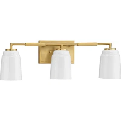 Progress Lighting Three-light Industrial Vanity Light In Brushed Gold