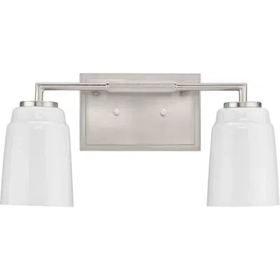 Progress Lighting Two-light Industrial Vanity Light In Brushed Nickel
