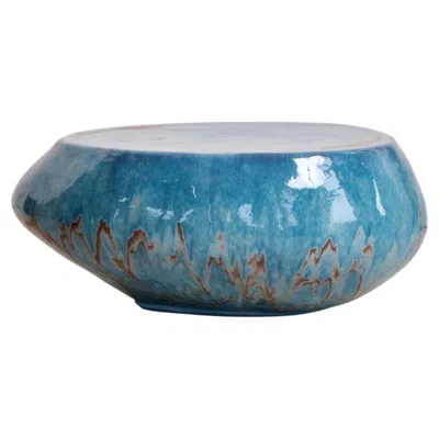 Pre-owned Project 213a Ceramic Coffee Table Teal - Handmade - Glazed - Artisanal - Organic - Sculptural In Green