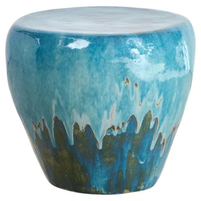 Pre-owned Project 213a Ceramic Rounded Side Table Medium - Teal - Handmade - Artisanal In Green