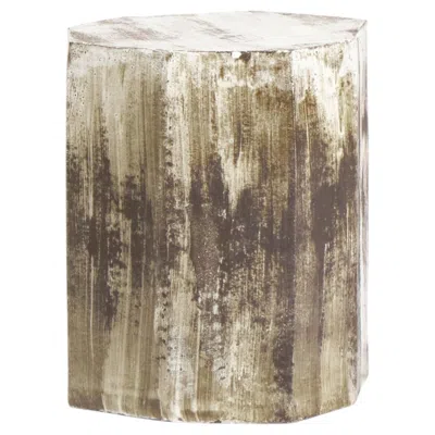 Pre-owned Project 213a Geometric Ceramic Side Table - Birch - Handmade - Glazed - Stool - Sculpted In Brown