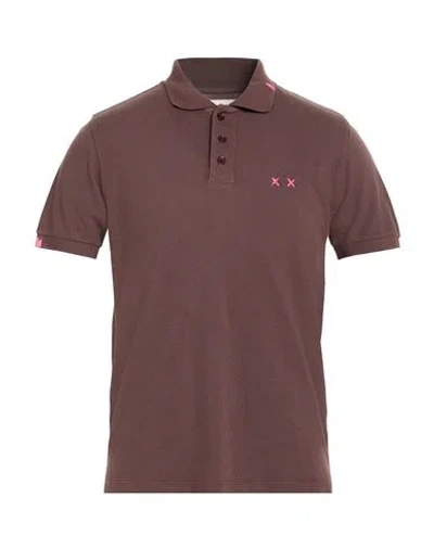 Project E Man Polo Shirt Chocolate Brown Size M Cotton