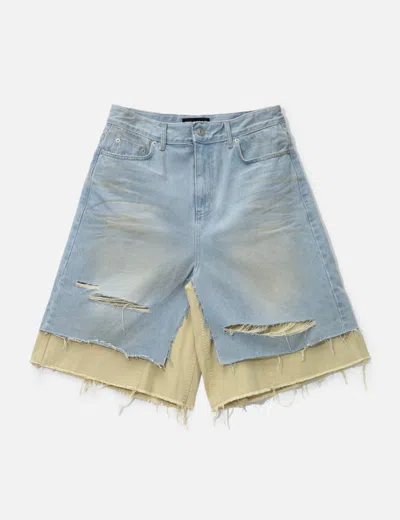 Project G/r Layered Skirt Denim Carpenter Shorts In Gray