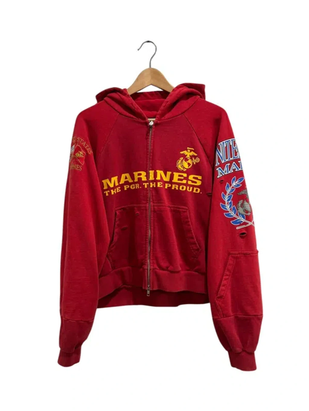 Pre-owned Project G/r Marines Reconstructed Zip Hoodie Red | ModeSens