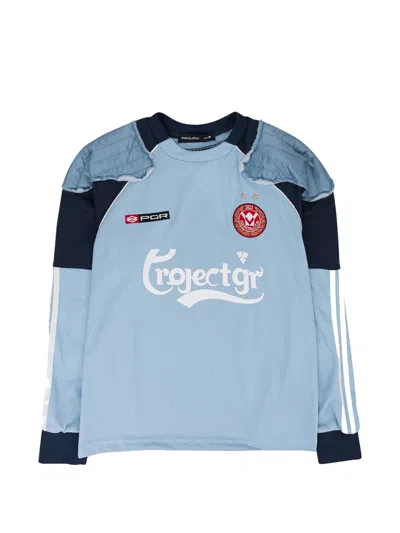 Project G/r Padded-details Long-sleeve T-shirt In Blue