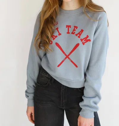 Project Social T Apres Ski Team Shrunken Sweatshirt Top In Dusty Blue In Gray