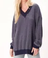 Project Social T Brb Cozy Thermal V-neck Longsleeve Top In Galaxy Blue In Purple