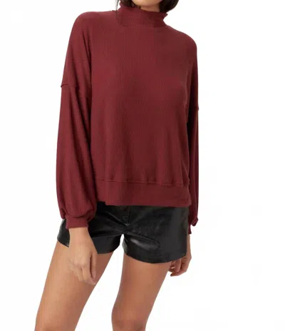 Project Social T Becca Cozy Rib Funnel Neck Top In Spiced Copper In Red