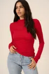 Project Social T Belle Baby Rib Mock Neck Long Sleeve In Red