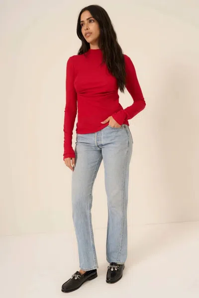 Project Social T Belle Baby Rib Mock Neck Top In Currant Red